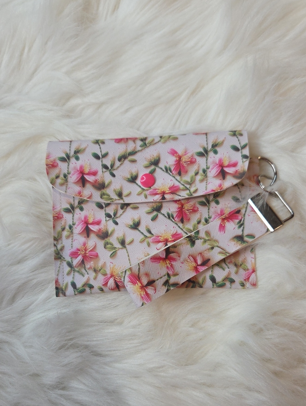 Floral Pink Wristlet Clutch with Detachable Strap